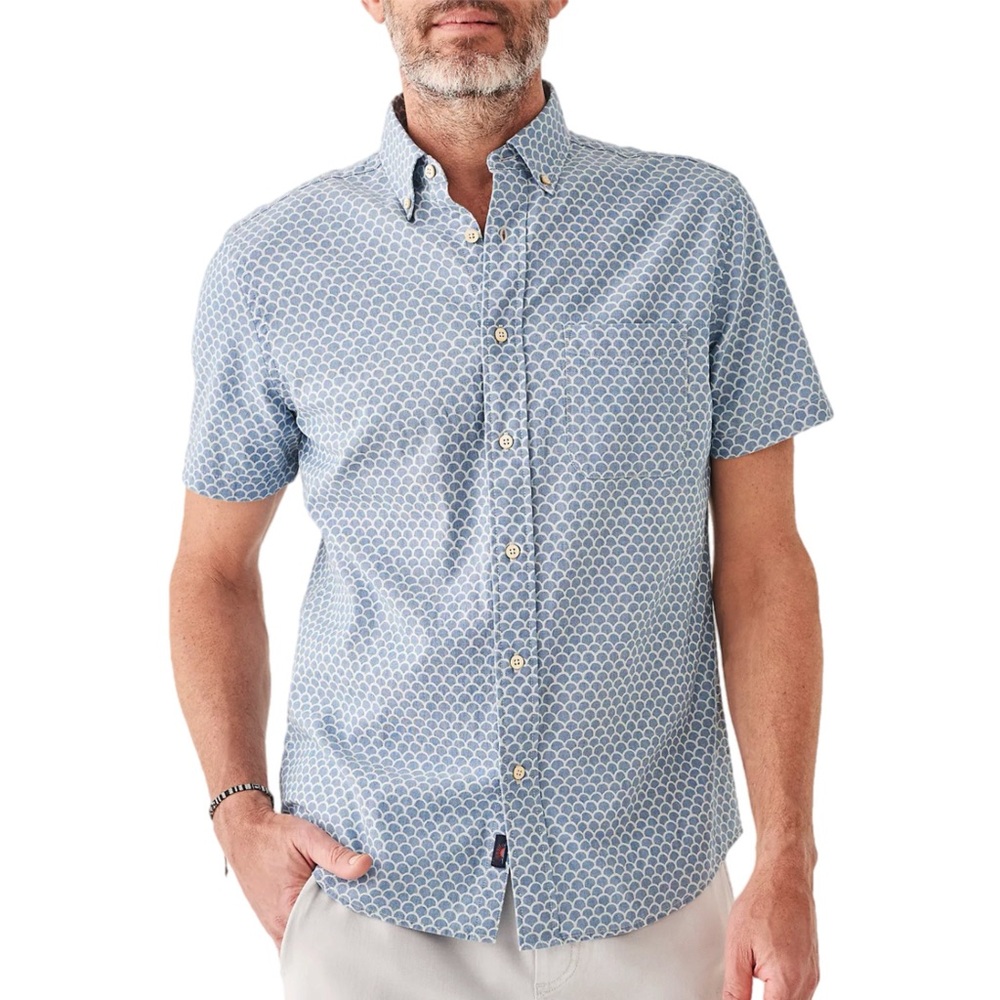 Faherty Blue Patterned Casual Button Down Shirt - image 1